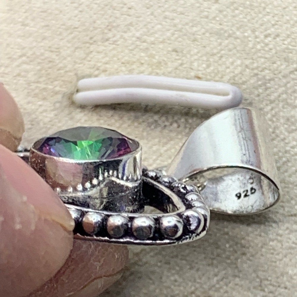 Mystic Topaz Lucky “Evil Eye” Pendant! .925 Sterling Silver Overlay, Handmade! - Picture 15 of 16